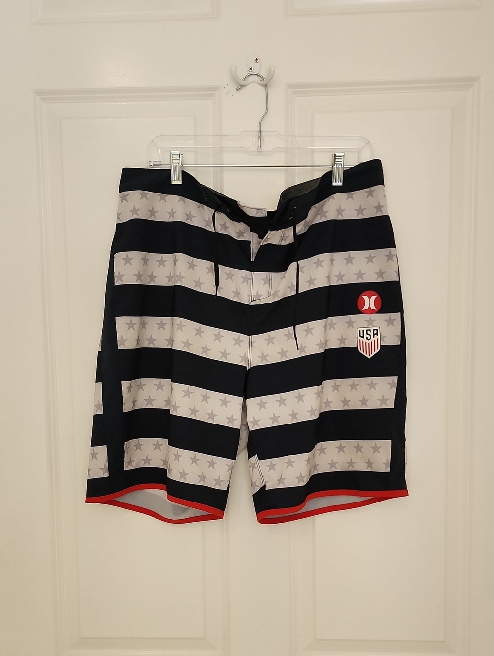 Hurley Men's Black, White & Red Star Stripe Swim Board Shorts